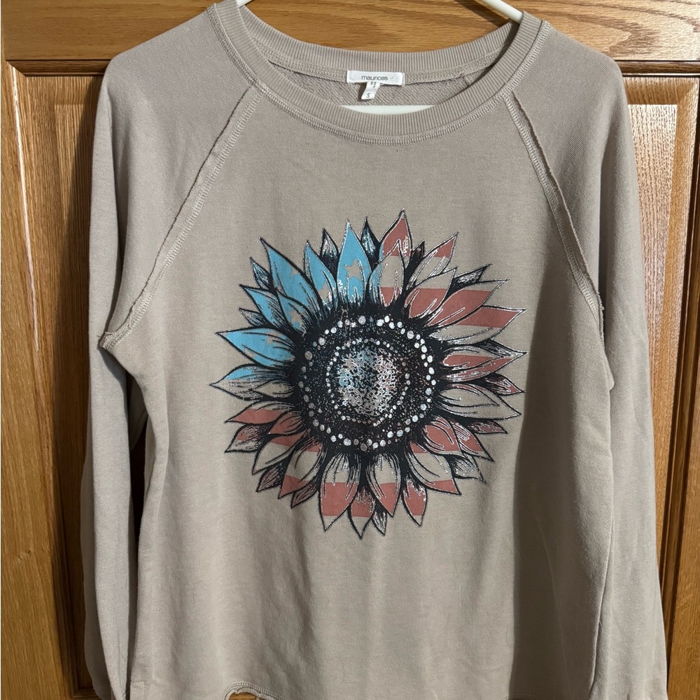 Maurices Beige Sweatshirt with Sunflower Design